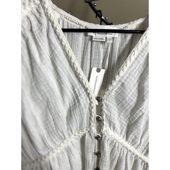 Anthropologie New Button-Front Midi Dress Ivory Size L NWT - Picture 2 of 5